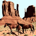 Cubist abstract of wild horses in Monument Valley