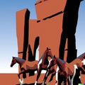 Cubist abstract of wild horses in Monument Valley