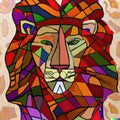 Cubist African, Lion, Panthera leo, generative AI