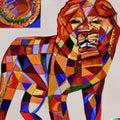 Cubist African, Lion, Panthera leo, generative AI