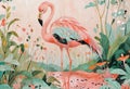 A Cubist drawing of a flamingo, depicted in minimalist analytical style, features sparse, unconnected rough lines of varying