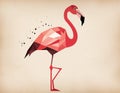 A Cubist drawing of a flamingo, depicted in minimalist analytical style, features sparse, unconnected rough lines of varying