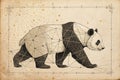 A Cubist drawing of a panda, depicted in minimalist analytical style, features sparse, unconnected rough lines of varying