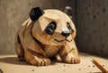 A Cubist drawing of a panda, depicted in minimalist analytical style, features sparse, unconnected rough lines of varying