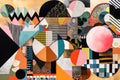 cubist-inspired collage of geometric shapes, patterns, and colors