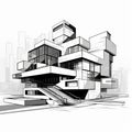 Cubist-inspired Modern Building Drawing With Multilayered Realism Royalty Free Stock Photo