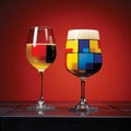 Cubist-inspired Wine Glass With Triangular Block Of Color