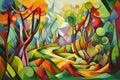 cubist painting of a lush natural landscape, with vibrant colors and precise lines Royalty Free Stock Photo