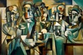cubist painting, with multiple perspectives and angles on the subject