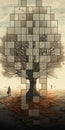 Cubist Tree Illustration With Puzzle-like Pieces Royalty Free Stock Photo