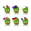 Cucamelon cartoon character bring the flags of various countries