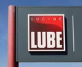 Cucina Lube signboard outside the local store. It is one of the largest kitchen manufacturer in Italy.