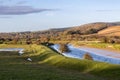 The Cuckmere River in the South Downs, with spring evening light Royalty Free Stock Photo