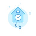 Cuckoo Clock Flat Vector Icon, Symbol, Pictogram, Sign. Light Blue Monochrome Design. Editable Stroke Royalty Free Stock Photo