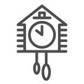 Cuckoo-clock line icon. Five minutes to midnight on clock vector illustration isolated on white. Old watch outline style Royalty Free Stock Photo