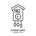 Cuckoo clock line icon. Wall clock vector illustration. Editable stroke Royalty Free Stock Photo