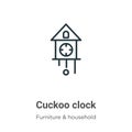 Cuckoo clock outline vector icon. Thin line black cuckoo clock icon, flat vector simple element illustration from editable Royalty Free Stock Photo