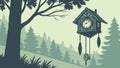 Cuckoo Clock in Serene Pine Forest Landscape, vector design Generative AI Royalty Free Stock Photo