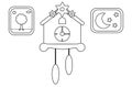 Cuckoo clock with squares, coloring picture, isolated. Royalty Free Stock Photo