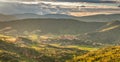 Cucugnan Village in South of France seen from Queribus Castle in Pyrenees Mountains