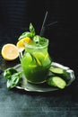 Cucumber-basil lemonade in a jar