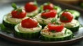 Cucumber Canap?s with Hummus and Cherry Tomatoes Royalty Free Stock Photo