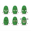 Cucumber cartoon character with various angry expressions