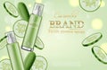 Cucumber cream collection Vector realistic. Moisturizer hydration cosmetics. Product packaging mockup. Detailed green Royalty Free Stock Photo