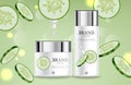 Cucumber cream collection Vector realistic. Moisturizer hydration cosmetics. Product packaging mockup. Detailed white