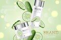 Cucumber cream collection Vector realistic. Moisturizer hydration cosmetics. Product packaging mockup. Detailed white