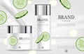 Cucumber cream moisturizer hydration Vector realistic. Product packaging mockup cosmetics. Detailed white bottles with Royalty Free Stock Photo