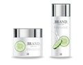 Cucumber cream moisturizer hydration Vector realistic. Product packaging mockup cosmetics. Detailed white bottles with