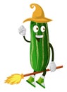 Cucumber flying on a broom, illustration, vector