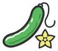Cucumber icon. Green vegetable with yellow flower