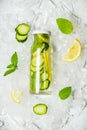 Cucumber lemon lemonade and ingredients. Lemon, ice and mint Royalty Free Stock Photo
