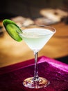 Cucumber and lime martini mixed cocktail drink glass Royalty Free Stock Photo
