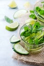 Cucumber lime mint fresh infused water detox drink cocktail lemonade Royalty Free Stock Photo