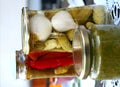 Cucumber and paprika pickled in the jar