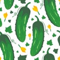 Cucumber pattern on white. Bright food seamless pattern