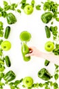 Cucumber, pepper, apple, celeriac. Vegetables for greeny organic smoothy for sport diet on stone background top view Royalty Free Stock Photo