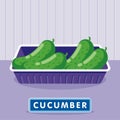 Cucumber on the plastic food packaging tray wrapped with polyethylene. Vector illustration Royalty Free Stock Photo