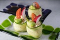 Cucumber rice rolls on plate