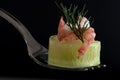 Cucumber roll with shrimp cheese and dill on a fork Royalty Free Stock Photo