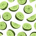 Cucumber slice pattern. Seamless print of fresh green vegetable for healthy diet, smoothie packaging and wrapping paper