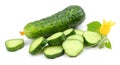 cucumber with sliced cucumber and leaf isolated on white background Royalty Free Stock Photo