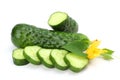 Cucumber with sliced cucumber and leaf isolated on white background Royalty Free Stock Photo