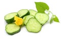 cucumber with sliced cucumber and leaf isolated on white background Royalty Free Stock Photo