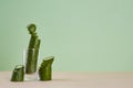 Cucumber slices in glass. Fresh eco vegetable. Healthy lifestyle. Diet food. Copy space. Isolated on green background Royalty Free Stock Photo