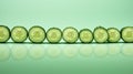 Cucumber slices on a green background, AI