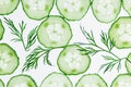 Cucumber slices. Green dill. Pattern. Food background.